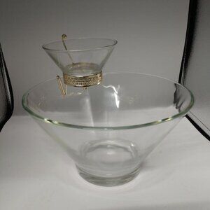 Vintage Anchor Hocking Clear Glass MCM Chip and Dip/Fruit Dip Three Piece Set
